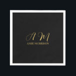Black Guld Färg Monogram Initial Brev Namn Pappersservett<br><div class="desc">Representera dig med den här moderna eleganten. Den här mallen kan anpassas för att uppfylla alla professioneller.</div>