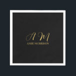 Black Guld Färg Monogram Initial Brev Namn Pappersservett<br><div class="desc">Representera dig med den här moderna eleganten. Den här mallen kan anpassas för att uppfylla alla professioneller.</div>