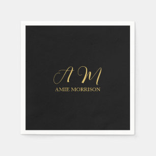 Black Guld Färg Monogram Initial Brev Namn Pappersservett