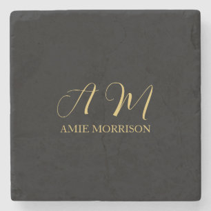 Black Guld Färg Monogram Initial Brev Namn Stenunderlägg