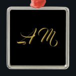 Black Guld Färg Monogram Initial kalligrafi Julgransprydnad Metall<br><div class="desc">Representera dig med den här moderna eleganten. Den här mallen kan anpassas för att uppfylla alla professioneller.</div>