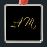 Black Guld Färg Monogram Initial kalligrafi Julgransprydnad Metall<br><div class="desc">Representera dig med den här moderna eleganten. Den här mallen kan anpassas för att uppfylla alla professioneller.</div>