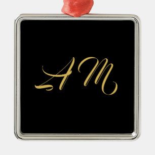Black Guld Färg Monogram Initial kalligrafi Julgransprydnad Metall