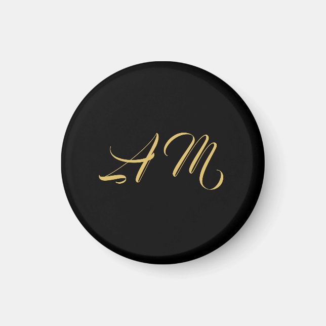 Black Guld Färg Monogram Initial kalligrafi Magnet (Framsidan)