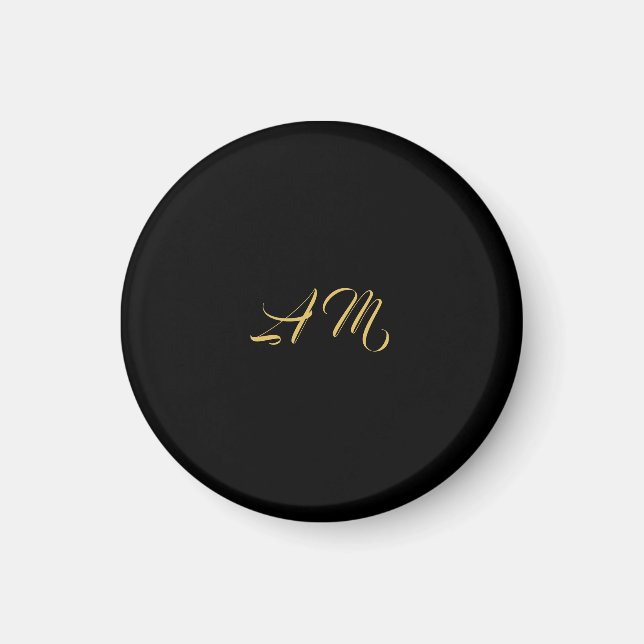 Black Guld Färg Monogram Initial kalligrafi Magnet (Framsidan)