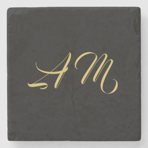Black Guld Färg Monogram Initial kalligrafi Stenunderlägg