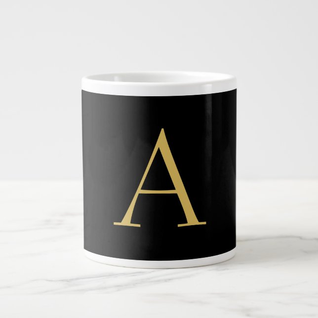 Black Guld Färg Monogram Professionell Jumbo Mugg (Framsidan)