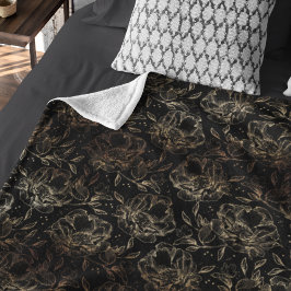 Black Guld Faux Elegant Blommigt Bröllop Gift Fleecefilt