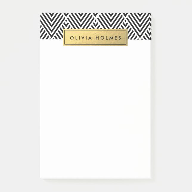 Black & Guld Faux Foil Chevron Mönster Post-it Block (Framsida)