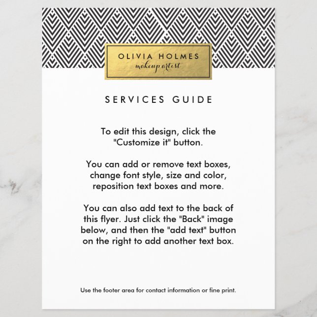 Black & Guld Faux Foil Chevron Mönster Reklamblad (Framsidan)