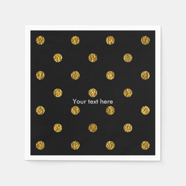 Black & Guld Faux Foil Polka dots Party Napkins Pappersservett (Framsidan)