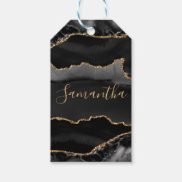 Black & Guld Faux Glitter Agate Presentetikett