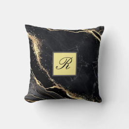 Black Guld Faux Marble Söt Elegant Monogram Kudde