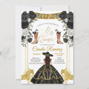 Black & Guld Fiesta Butterfly Mis XV Anos Invati Inbjudningar