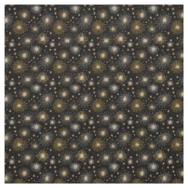 Black Guld Fireworks Night Himmel Firande Tyg (Provkarta)