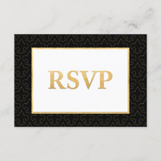 Black & Guld Fleur De Lis Bröllop OSA Card
