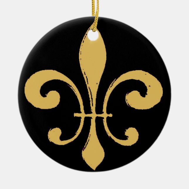 Black Guld Fleur De Lis Julgransprydnad Keramik (Framsidan)