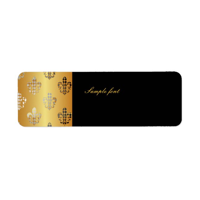 Black Guld Fleur de lis med harlequin Returadress Etikett (Framsidan)