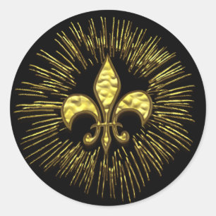 Black Guld Fleur de Lis med Sparks Runt Klistermärke