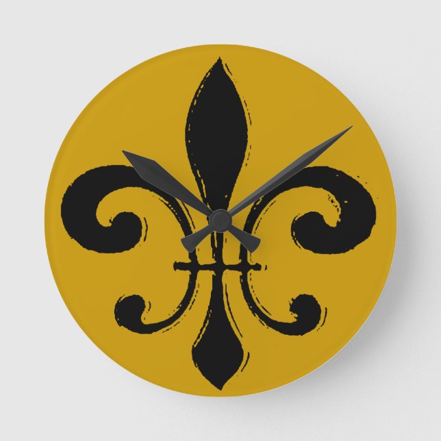 Black Guld Fleur De Lis, New Orleans Rund Klocka (Framsida)