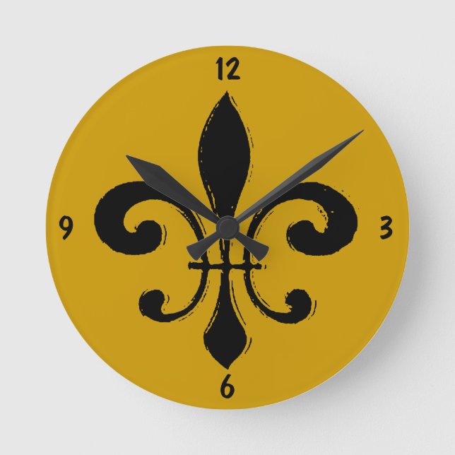Black Guld Fleur De Lis, New Orleans Rund Klocka (Framsida)