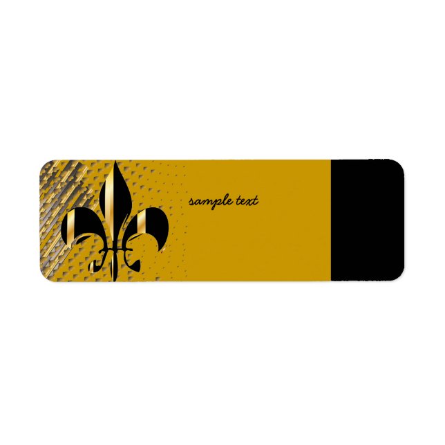 Black Guld Fleur de lis Returadress Etikett (Framsidan)