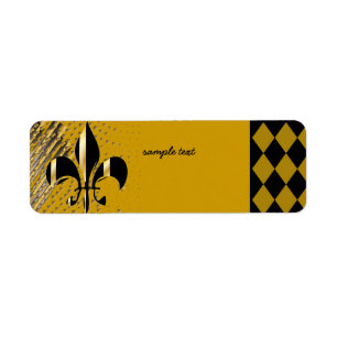 Black Guld Fleur de lis Returadress Etikett