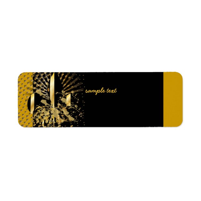 Black Guld Fleur de lis Returadress Etikett (Framsidan)