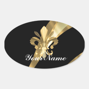 Black & guld fleur de lys ovalt klistermärke
