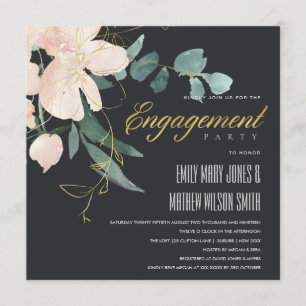 BLACK  GULD FLORA BUNCH WATERCOLOR FÖRLOVNING INBJUDNINGAR