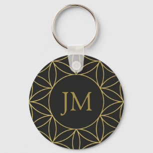 Black & Guld Flower of Life Monogram Nyckelring