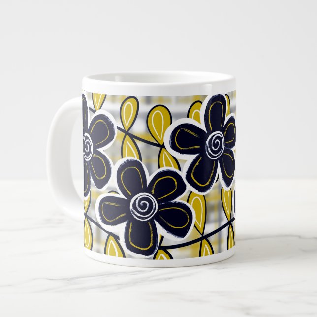 Black & Guld Flowers Jumbo Mugg (Framsida vänster)