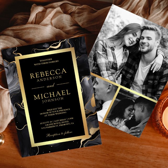 Black Guld Fluid Bläck Photo Collage Bröllop Inbjudningar (Skapare uppladdad)