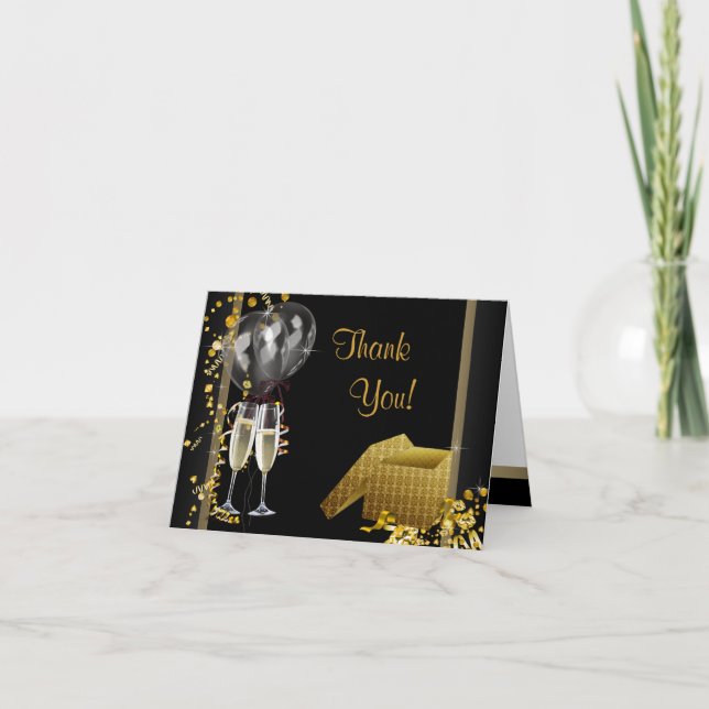 Black Guld Födelsedagsfest Tack Kort (Framsida)
