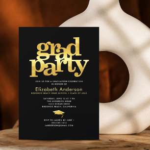 Black guld foil grad party modern fet typografi inbjudningar