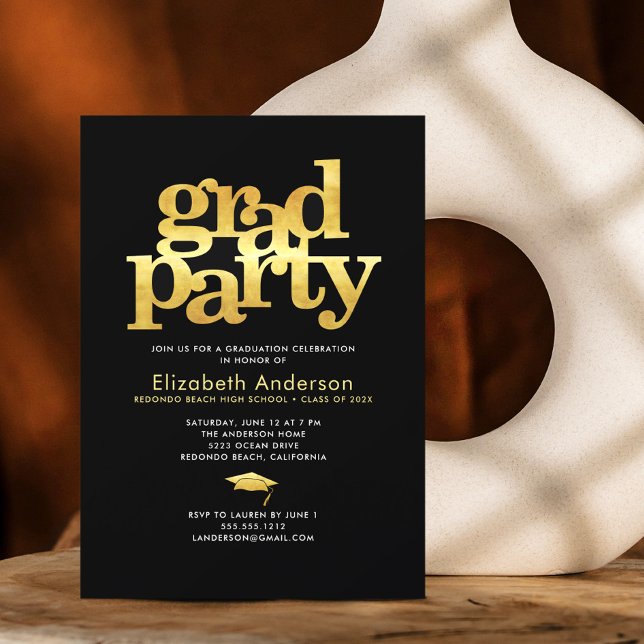 Black guld foil grad party modern fet typografi inbjudningar (Skapare uppladdad)