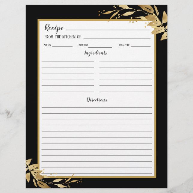 Black Guld Foliage Botanipe Recipe Binder Page (Framsida)