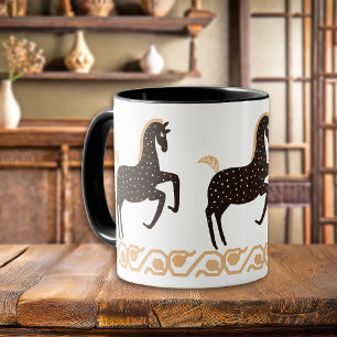 Black Guld Folk Art Spoted Horse Mugg