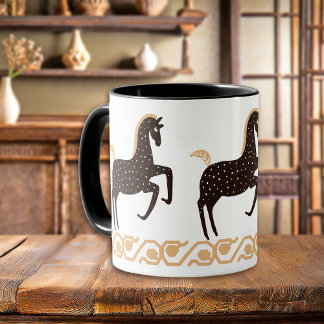 Black Guld Folk Art Spoted Horse Mugg