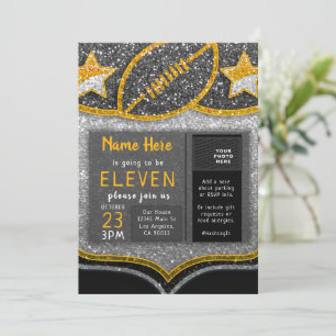 Black & Guld Football Team Sports Glitter Birthday Inbjudningar