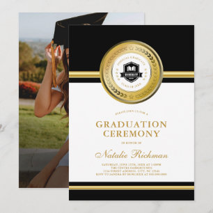 Black & Guld Formell Studenten Ceremony Photo Inbjudningar