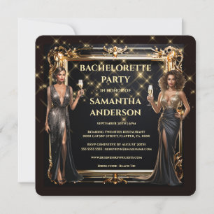 Black guld formella flickor helg away-bachelorette inbjudningar