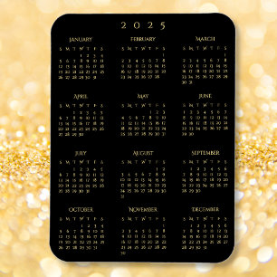 Black Guld Fullt Year 2025 Calendar Fridge Kitchen Magnet