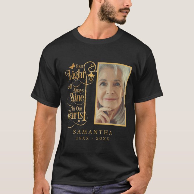 Black Guld Funeral Anpassningsbar Photo Memorial T T Shirt (Framsida)