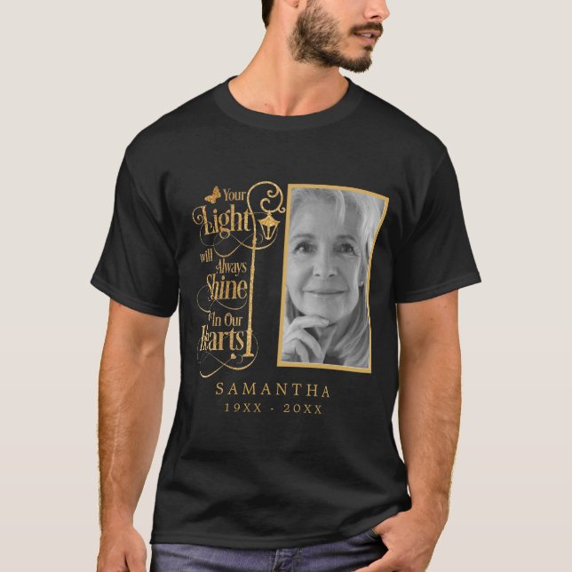 Black Guld Funeral Anpassningsbar Photo Memorial T T Shirt (Framsida)