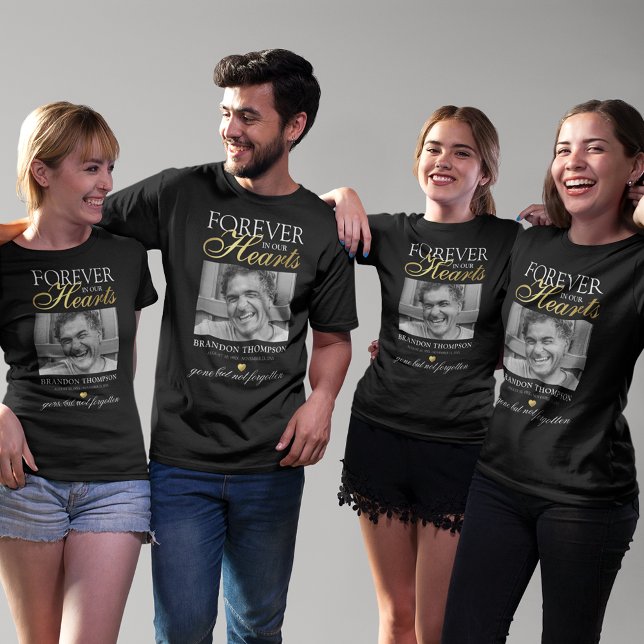 Black Guld Funeral Photo Memorial T-Shirt (Skapare uppladdad)