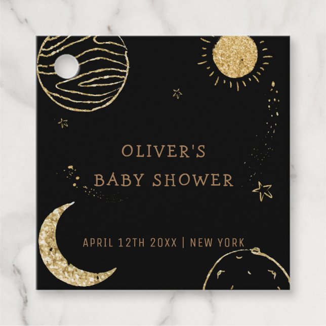 Black Guld Galaxy Måne Star Boy Shower Gåvor Etiketter (Framsida)