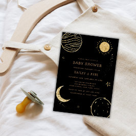 Black Guld Galaxy Måne Star Boy Shower Inbjudningar
