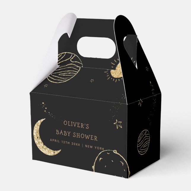 Black Guld Galaxy Måne Star Boy Shower Presentaskar (Framsidan Sidan)