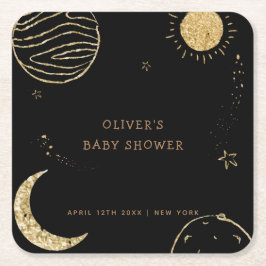 Black Guld Galaxy Måne Star Boy Shower Underlägg Papper Kvadrat